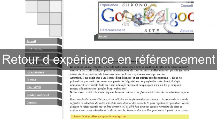 Retour d'expérience en référencement Retour d'expérience en référencement