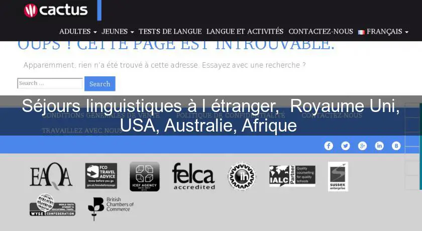 Séjours linguistiques à l'étranger,  Royaume Uni, USA, Australie, Afrique 