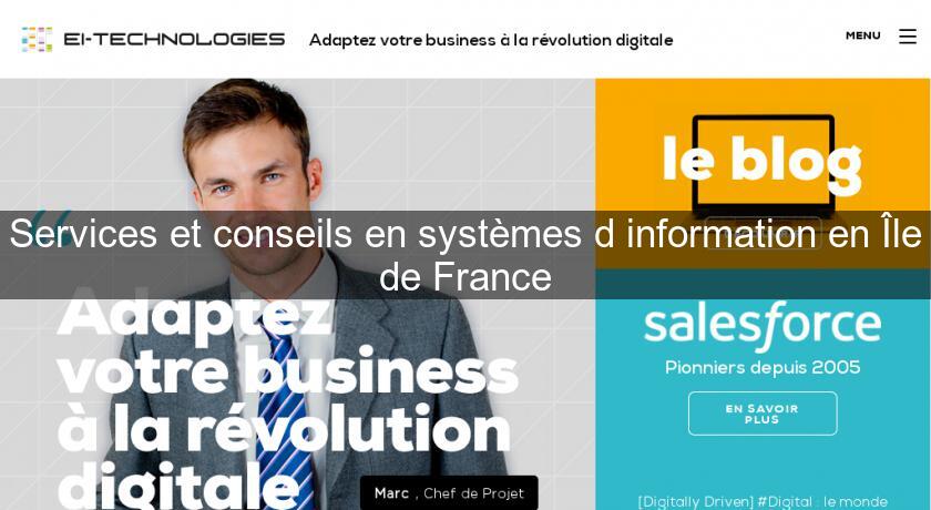 Services et conseils en systèmes d'information en Île de France Services et conseils en systèmes d'information en Île de France