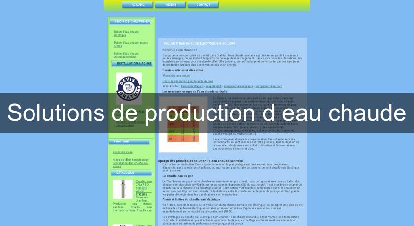 Solutions de production d'eau chaude Solutions de production d'eau chaude