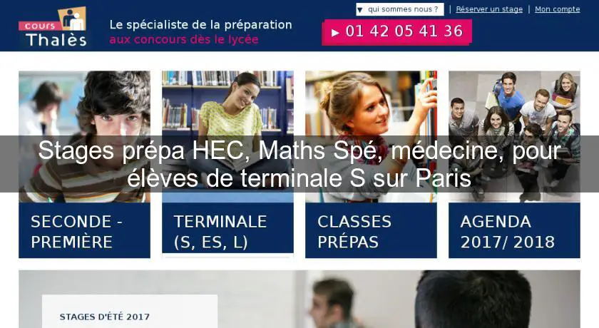 Stages prépa HEC, Maths Spé, médecine, pour élèves de terminale S sur Paris