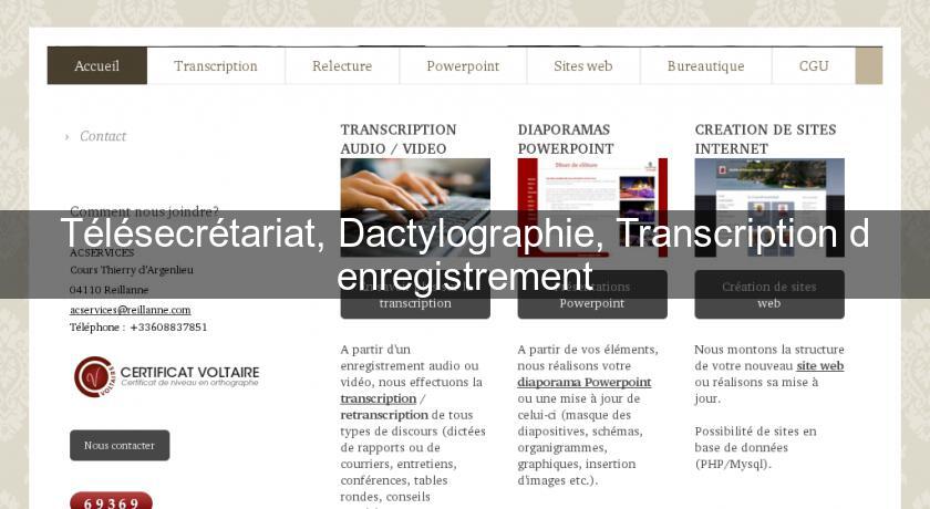 Télésecrétariat, Dactylographie, Transcription d'enregistrement Télésecrétariat, Dactylographie, Transcription d'enregistrement