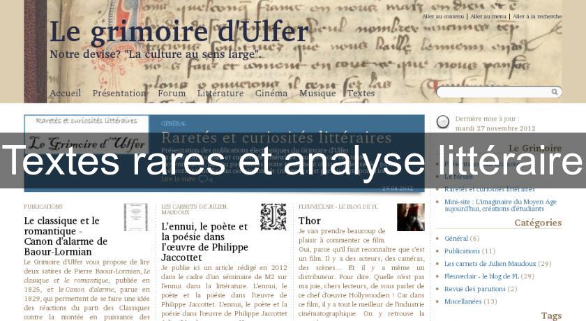 Textes rares et analyse littéraire