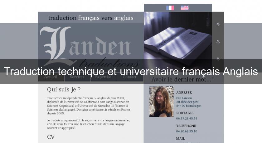 Traduction technique et universitaire français Anglais