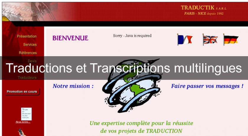 Traductions et Transcriptions multilingues Traductions et Transcriptions multilingues