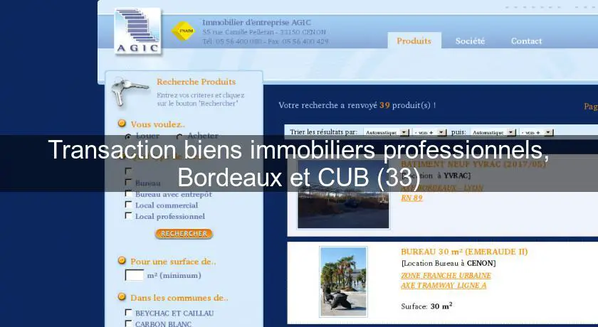 Transaction biens immobiliers professionnels, Bordeaux et CUB (33)