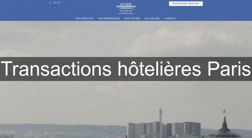Transactions hôtelières Paris Transactions hôtelières Paris