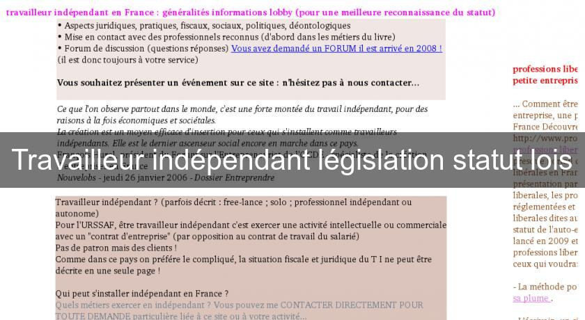 Travailleur indépendant législation statut lois