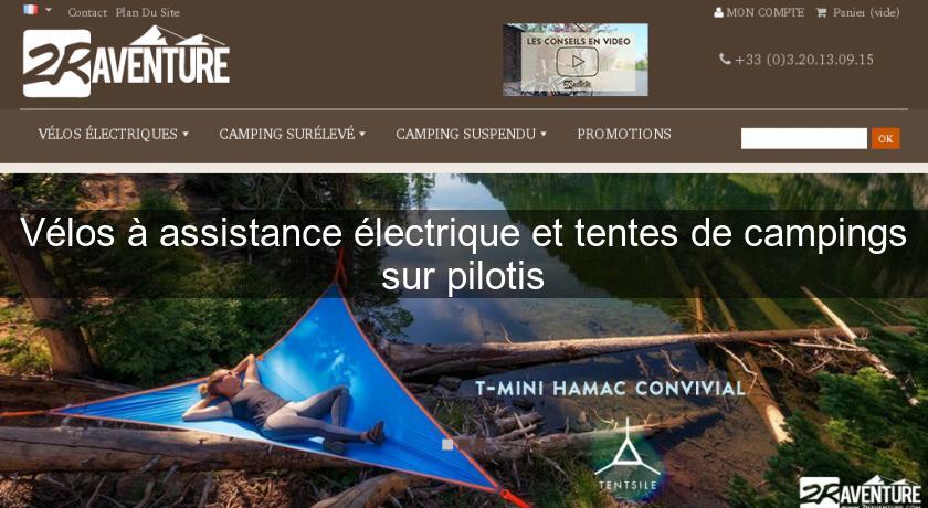 Vélos à assistance électrique et tentes de campings sur pilotis