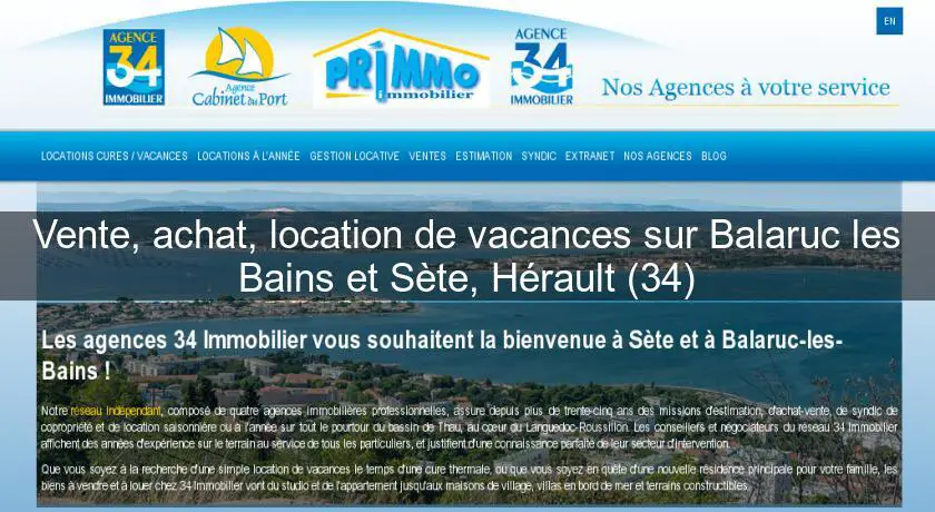Vente, achat, location de vacances sur Balaruc les Bains et Sète, Hérault (34)