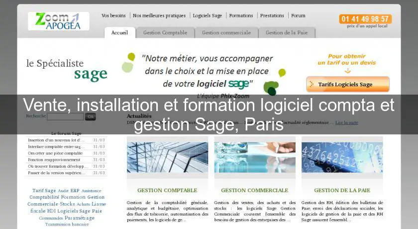 Vente, installation et formation logiciel compta et gestion Sage, Paris
