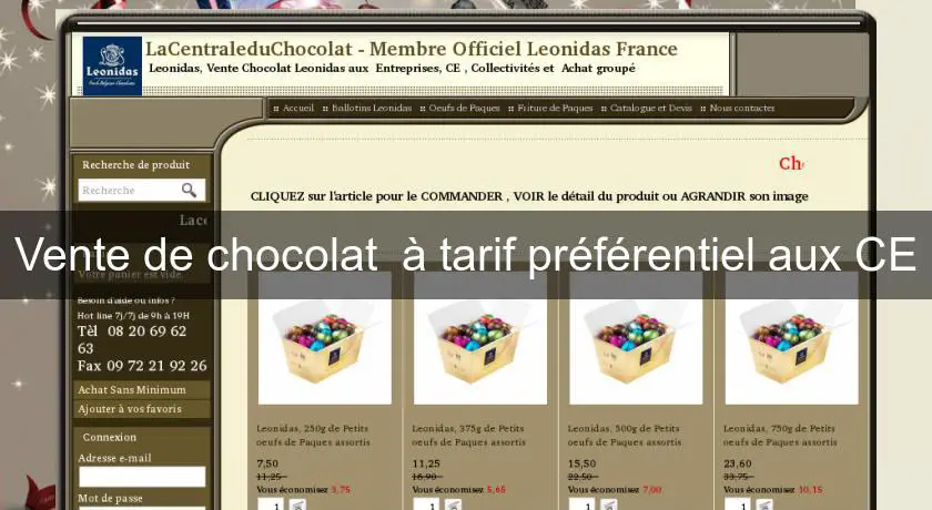 Vente de chocolat  à tarif préférentiel aux CE