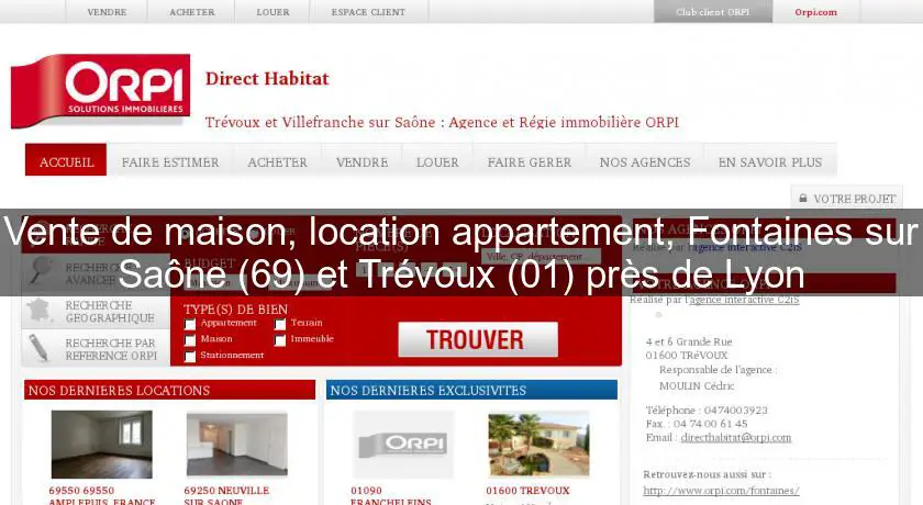 Vente de maison, location appartement, Fontaines sur Saône (69) et Trévoux (01) près de Lyon