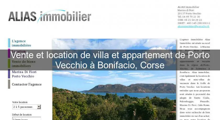 Vente et location de villa et appartement de Porto Vecchio à Bonifacio, Corse