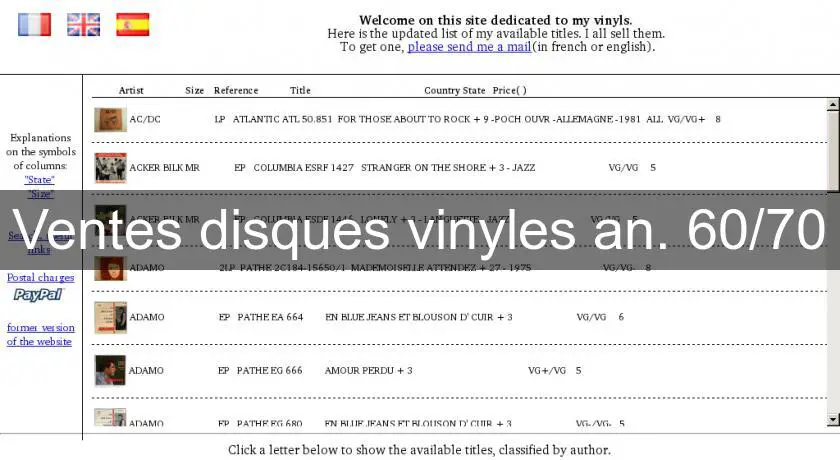 Ventes disques vinyles an. 60/70