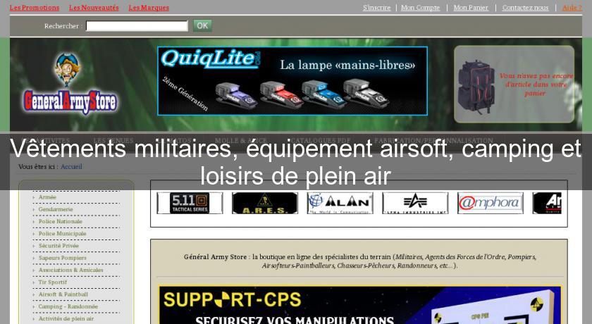 Vêtements militaires, équipement airsoft, camping et loisirs de plein air