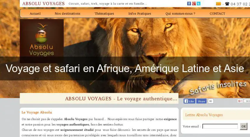 Voyage et safari en Afrique, Amérique Latine et Asie