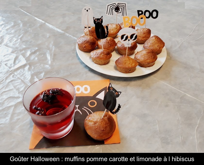 Goûter Halloween : muffins pomme carotte et limonade à l'hibiscus Goûter Halloween : muffins pomme carotte et limonade à l'hibiscus