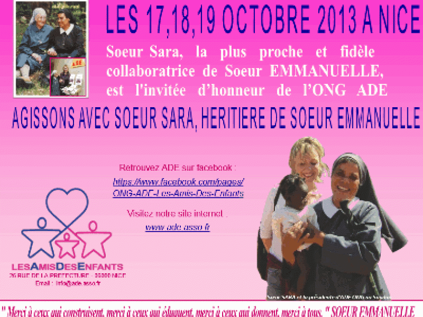 L'association ADE invite Soeur Sara à Nice L'association ADE invite Soeur Sara à Nice