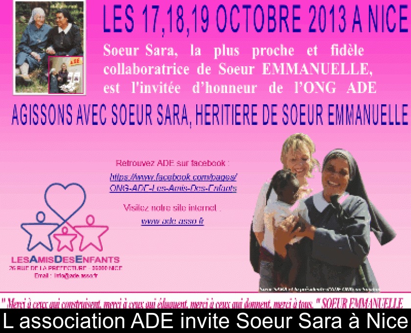L'association ADE invite Soeur Sara à Nice L'association ADE invite Soeur Sara à Nice