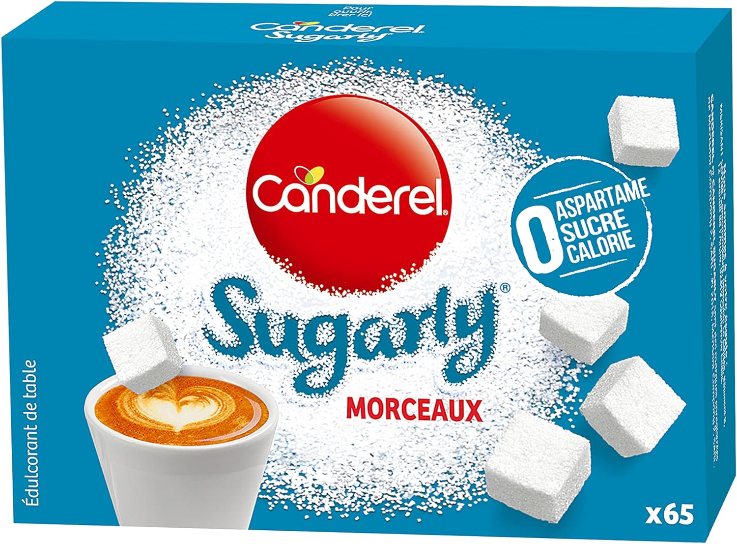 **"Canderel Sugarly : Édulcorant sans calorie, 65 morceaux de poudre pour sucrer vos boissons chaudes"**