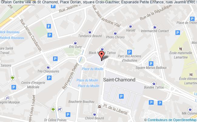 plan Centre ville de St Chamond, Place Dorian, square Croix-Gauthier, Esplanade Petite Enfance, rues Jeanne d'Arc 