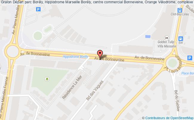 plan Départ parc Borély, Hippodrome Marseille Borély, centre commercial Bonneveine, Orange Vélodrome, complexe Sportif René Magnac 
