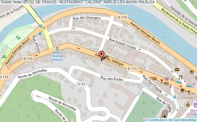 plan Hotel De France- Restaurant "l'alzine" AMELIE-LES-BAINS-PALALDA