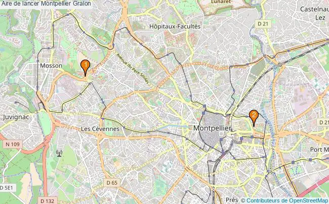 plan Aire de lancer Montpellier : 2 équipements