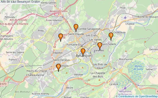 plan Aire de saut Besançon : 6 équipements