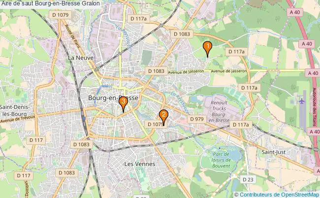 plan Aire de saut Bourg-en-Bresse : 3 équipements
