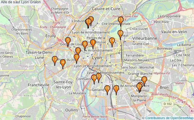 plan Aire de saut Lyon : 21 équipements