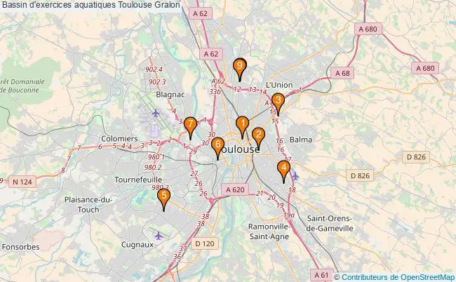 plan Bassin d'exercices aquatiques Toulouse : 9 équipements