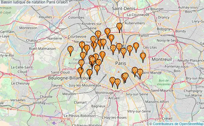 plan Bassin ludique de natation Paris : 35 équipements