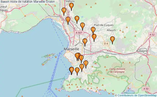 plan Bassin mixte de natation Marseille : 18 équipements