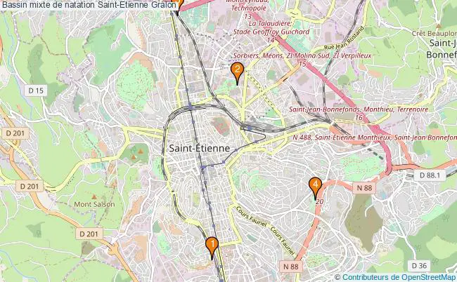 plan Bassin mixte de natation Saint-Etienne : 4 équipements