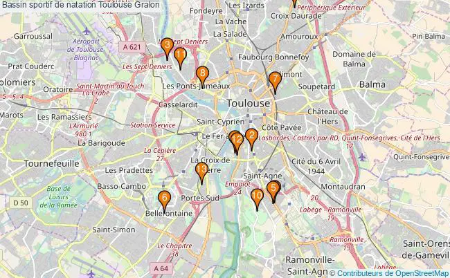plan Bassin sportif de natation Toulouse : 13 équipements