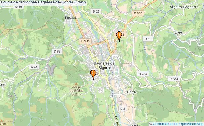 plan Boucle de randonnée Bagnères-de-Bigorre : 11 équipements
