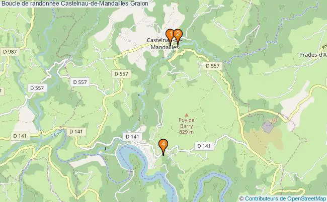 plan Boucle de randonnée Castelnau-de-Mandailles : 4 équipements