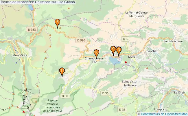 plan Boucle de randonnée Chambon-sur-Lac : 11 équipements