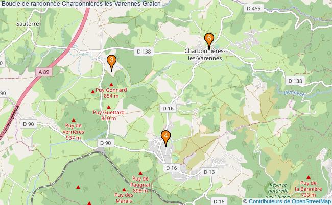 plan Boucle de randonnée Charbonnières-les-Varennes : 6 équipements