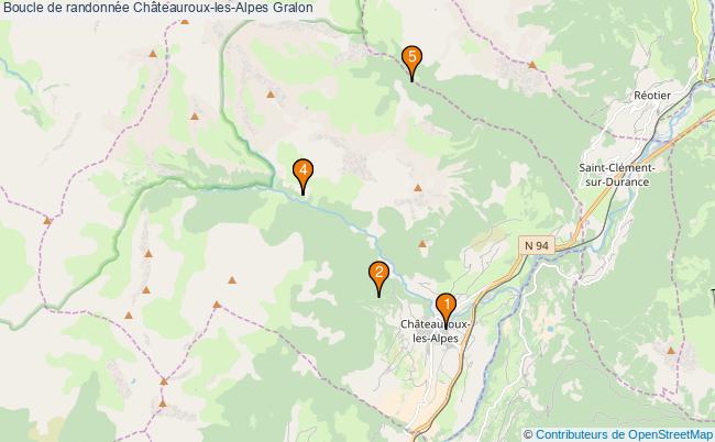 plan Boucle de randonnée Châteauroux-les-Alpes : 5 équipements