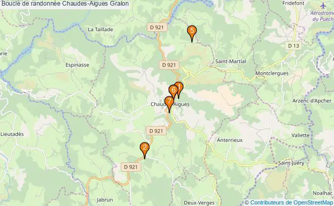 plan Boucle de randonnée Chaudes-Aigues : 7 équipements