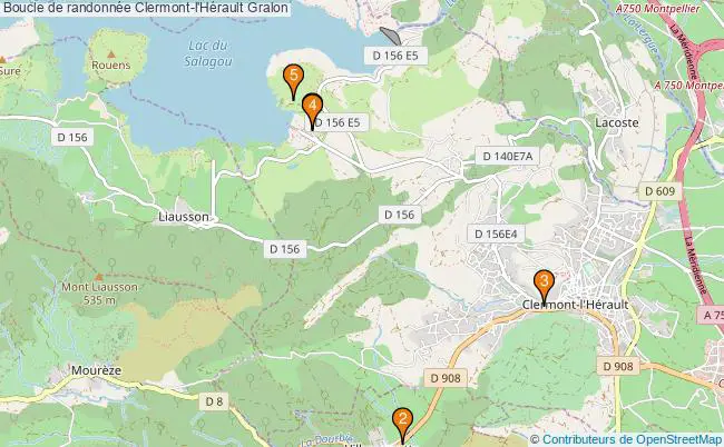 plan Boucle de randonnée Clermont-l'Hérault : 5 équipements