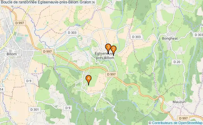 plan Boucle de randonnée Egliseneuve-près-Billom : 4 équipements