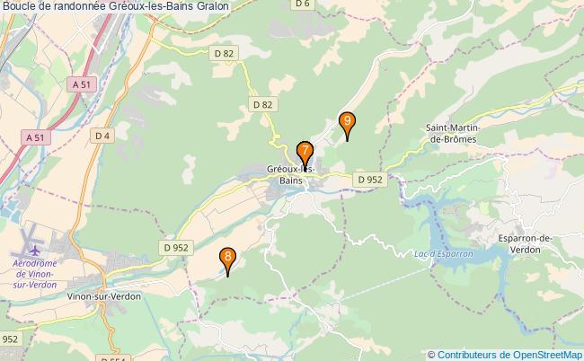 plan Boucle de randonnée Gréoux-les-Bains : 9 équipements