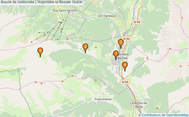 plan Boucle de randonnée L'Argentière-la-Bessée : 5 équipements