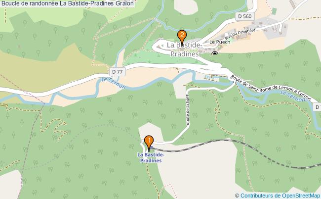 plan Boucle de randonnée La Bastide-Pradines : 2 équipements