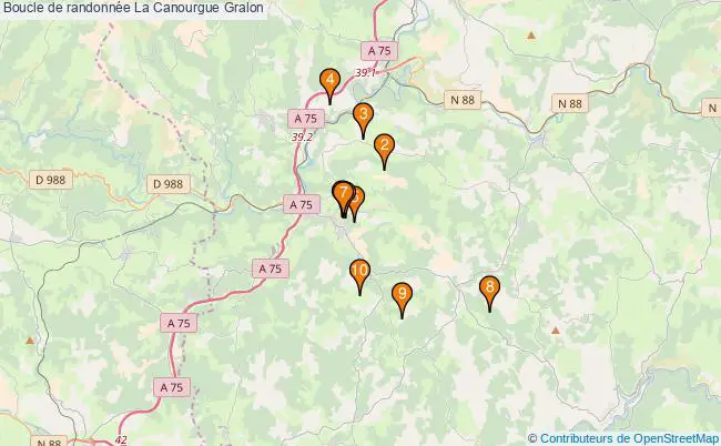 plan Boucle de randonnée La Canourgue : 10 équipements