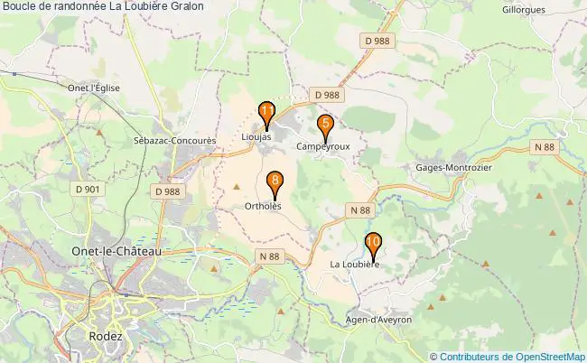 plan Boucle de randonnée La Loubière : 11 équipements